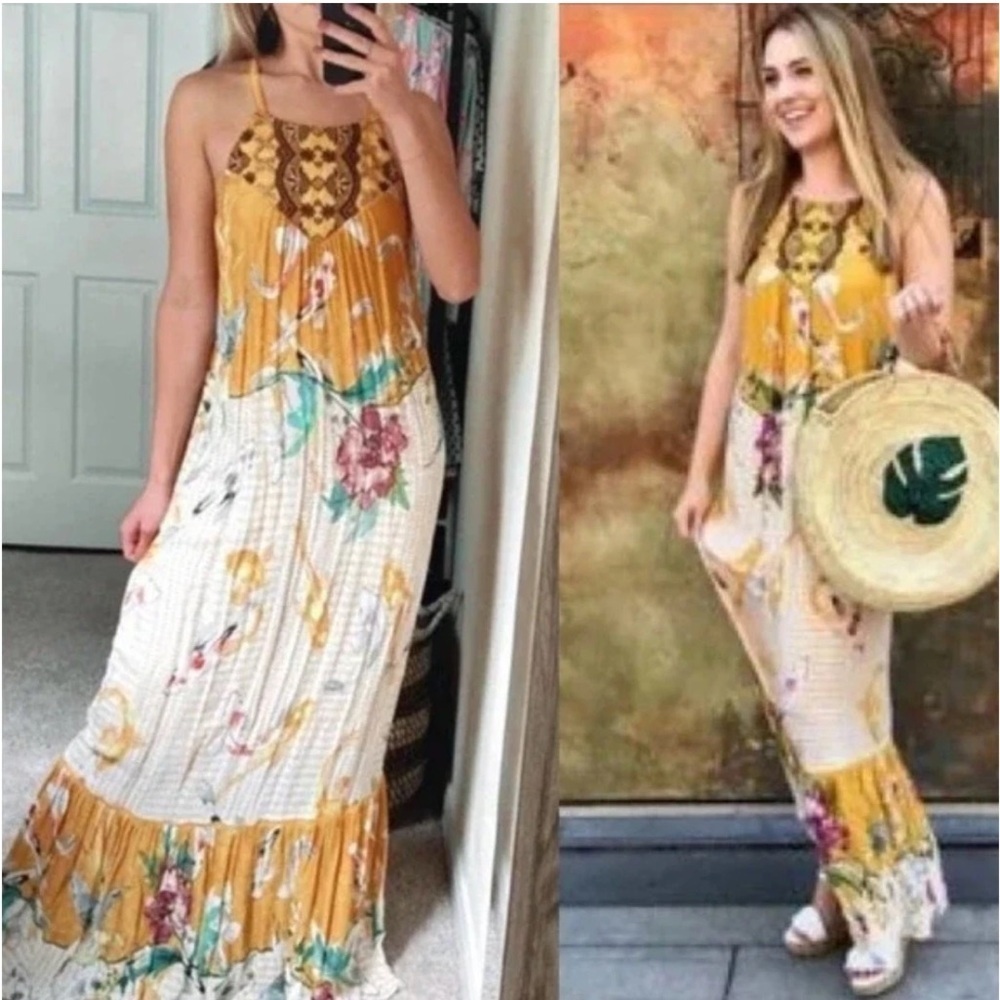 One September Anthropologie Koi Fish Maxi Dress size Small